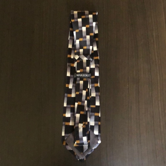 Manzoni Italian pure silk tie black/gold/white - Picture 7 of 8